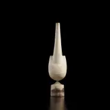 'Cycladic' form by Hans Coper, circa 1972, Stoneware, layered porcelain slips and engobes over a textured and incised body, the interior with a manganese glaze, sold May 2022