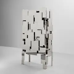 Mattia Bonetti, Prototype 'Strata' cabinet, 2004, Mirror-polished stainless steel
