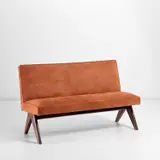 Low sofa, designed for the High Court and Punjab University student residences, Chandigarh by Pierre Jeanneret, circa 1955, Fabric, teak, sold May 2022