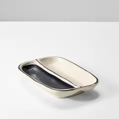 Dish by Georges Jouve, circa 1954, Glazed earthenware with overglaze enamel, sold May 2022