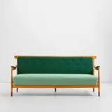 Rare three-seater sofa by Finn Juhl, 1949, Maple, teak, fabric, sold May 2022