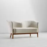 Rare two-seater sofa by Nanna Ditzel and Jørgen Ditzel, 1949, Fabric, stained beech, sold May 2022