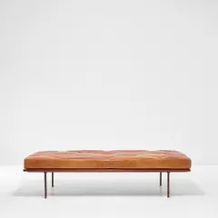 Finn Juhl, Daybed, model no. Bo 103, circa 1955, Leather, stained pine, ash, patinated steel, teak