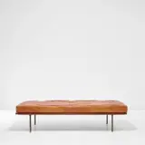 Finn Juhl, Daybed, model no. Bo 103, circa 1955, Leather, stained pine, ash, patinated steel, teak