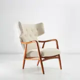 Nils and Eva Koppel, Wingback armchair, circa 1947, Fabric, stained beech