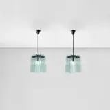 Fontana Arte, Pair of chandeliers, circa 1958, Glass, painted brass