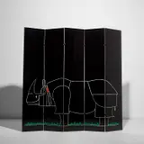 'Rhinocéros' five-panelled screen, from the 'Ultramobile' series by François-Xavier Lalanne and Kazuhide Takahama, circa 1976, Lacquered and serigraph-printed plywood, rubber, sold May 2022