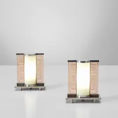 Pair of table lamps by Pietro Chiesa, circa 1931, Silver-plated brass, glass, acid-etched coloured glass, sold May 2022