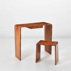 Table and stool by Gio Ponti, circa 1939, Figured walnut-veneered wood, sold May 2022