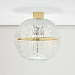Ceiling light, model no. 5432 by Carlo Scarpa, circa 1942, Tagliato tondo glass, brass, offered May 2022