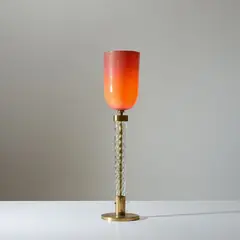 Tomaso Buzzi, Tall table lamp, variant of model no. 505, circa 1933, Laguna glass with applied gold leaf, cristallo costolato ritorto glass with gold leaf inclusions, brass