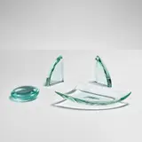 Desk accessories: pair of bookends, vide-poche and photo holder by Pietro Chiesa, circa 1947, Glass, sold May 2022