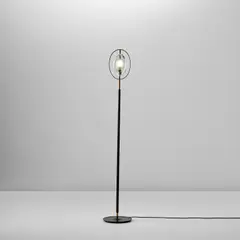 Floor lamp, model no. 2020 by Max Ingrand, circa 1961, Partially sandblasted glass, brass, painted brass, sold May 2022