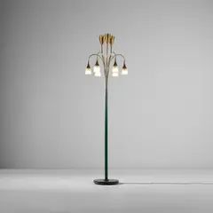 Angelo Lelii, Floor lamp, circa 1953, Glass, brass, painted brass, marble