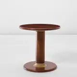 'Rocchettone' side table, model no. T. 44 by Ettore Sottsass, circa 1965, African mahogany-veneered plywood, beech , painted wood, sold May 2022