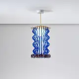 'Formosa' chandelier by Ettore Sottsass, designed 1989, produced 1990, Coloured glass, brass, painted metal, sold May 2022