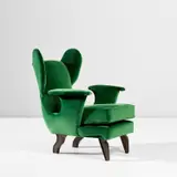 Rare armchair by Mario Federico Roggero, circa 1950, Fabric, ebonised wood, sold Nov 2022