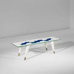 Unique low table by Gio Ponti and Paolo De Poli, circa 1955, Painted ash, enamelled copper, glass, brass, sold Nov 2022