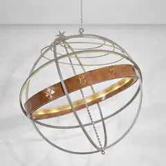 Marcel Coard, Monumental ceiling light, from the Paul Cocteau residence, Champgault, circa 1930, Painted iron, painted steel with painted zodiac signs illustrations and applied gold leaf