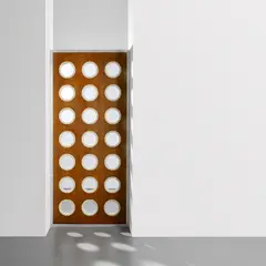 Panel by Jean Prouvé, circa 1950, Plywood, aluminium, painted aluminium, glass, sold Nov 2022