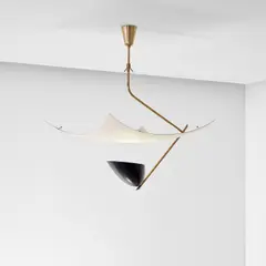 'Vela' ceiling light, model no. 12385 by Angelo Lelii, circa 1951, Painted aluminium, brass, nylon string, sold Nov 2022