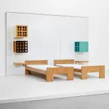 Bedroom furniture by Ettore Sottsass, circa 1966, Ash, ash-veneered wood, painted ash, laminated wood, sold Nov 2022