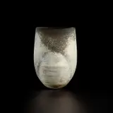 Hans Coper, Ovoid form with flattened cylinder, circa 1969, Stoneware, porcelain slips and engobes over a textured and incised body, the interior with a manganese glaze