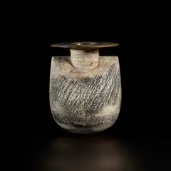 Shouldered bottle with flat circular lip by Hans Coper, circa 1969, Stoneware, porcelain slips and engobes over a textured and incised body, the neck, lip and interior with a manganese gla, sold Nov 2022