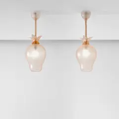 Seguso, Pair of ceiling lights, circa 1940, Coloured corroso glass, brass