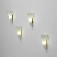 Set of four rare wall lights, model no. 1911 by Fontana Arte, circa 1961, Glass, brass, sold Nov 2022