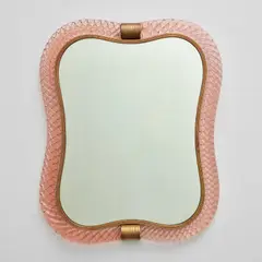 Venini, Mirror, model no. 75, circa 1939, Mirrored glass, coloured a treccia glass, brass