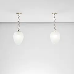 Seguso, Pair of ceiling lights, 1940s, Pulegoso glass, nickel-plated brass
