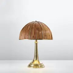 Gabriella Crespi, Large 'Fungo' table lamp, from the 'Rising Sun' series, circa 1973, Malacca rattan, brass