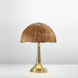 Gabriella Crespi, Large 'Fungo' table lamp, from the 'Rising Sun' series, circa 1973, Malacca rattan, brass