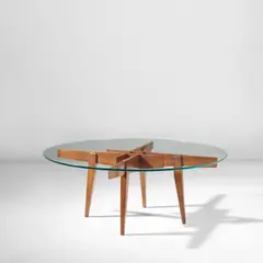 Coffee table by Gio Ponti, circa 1953, Walnut, glass, brass, offered Nov 2022