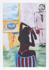 Cassi Namoda, Nude Maria Combing Her Hair, 2021, hand-embellished archival pigment print