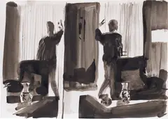 Mirror Image 1 by Caroline Walker, 2010, ink on paper, sold May 2022