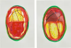 Vaughn Spann, A Prompt Response (Diptych 10), 2018, oilstick, pastel, marker, ink, digital print and collage on paper, in 2 parts