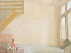 Femme lisant (Interior with Girl Reading) by Taï Hoi-Ying, 1984-1985, oil on canvas, sold May 2022