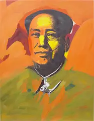 Jonathan Monk, Andy Warhol's Chairman Mao Hand Made in the People's Republic of China (Medium 04 Orange background yellow face green shirt), 2008, oil on canvas