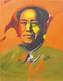 Jonathan Monk, Andy Warhol's Chairman Mao Hand Made in the People's Republic of China (Medium 04 Orange background yellow face green shirt)