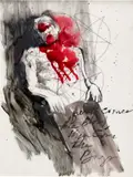 Hernan Bas, First Comes the Blood, then Come the Boys, 2002, water-based oil and graphite on vellum