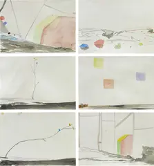 Nigel Cooke, Thaw, 2005, watercolour on paper, in 6 parts