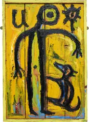 Billy Childish, Tattoo/Yellow Dog, 1991, oil on panel, in artist's frame, double-sided