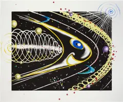 Kenny Scharf, Space Travel, 2001, etching on paper with hand-painted acrylic