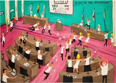 Albert Willem, A Day At The Parliament, 2020, acrylic on canvas