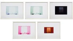 Gregor Schneider, Five works: (i) Ur 10 Farbe 5 Kaffeezimmer ; (ii) Ur 10 Farbe 4 Kaffeezimmer ; (iii); Ur 10 Kaffeezimmer ; (iv) Ur 10 Farbe 6 Kaffeezimmer ; (v) Ur 10 Farbe 2 Kaffeezimmer, 1993, c-print, in artist's frame