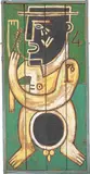Billy Childish, Man in Hat with Fish Skeleton, 1994, oil on panel, in artist's frame