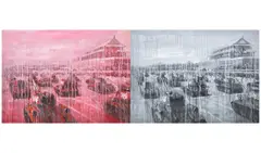 Sheng Qi, National Parade - Tank (Red & Black), 2007, acrylic on canvas, diptych