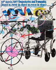 Studio Wall Drawing: 29th March 2007: Trajectories and Dynamics (object as event as object as event as object...) by Keith Tyson, 2007, gouache, watercolour, oilstick, marker pen and felt-tip pen on paper, sold Oct 2022